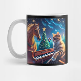 Christmas tree horse cat playing piano Mug